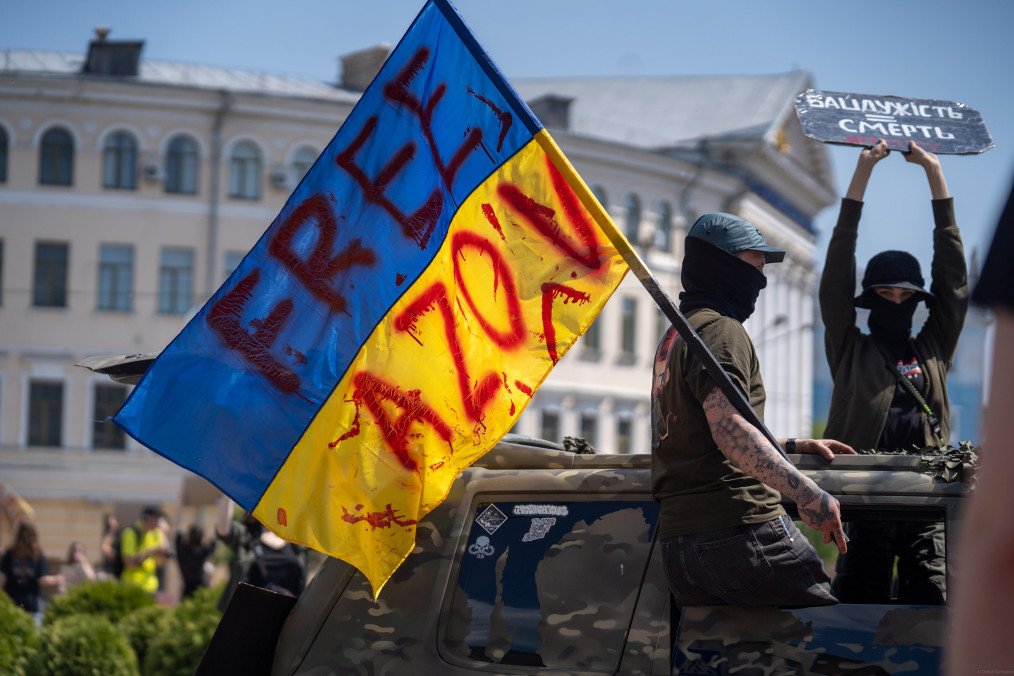 Activists and relatives of Ukrainian POWs hold up banners and urge for the return of Ukrainian soldiers from Russian captivity on May 19, 2024 in Kyiv, Ukraine. (Source: Getty Images)