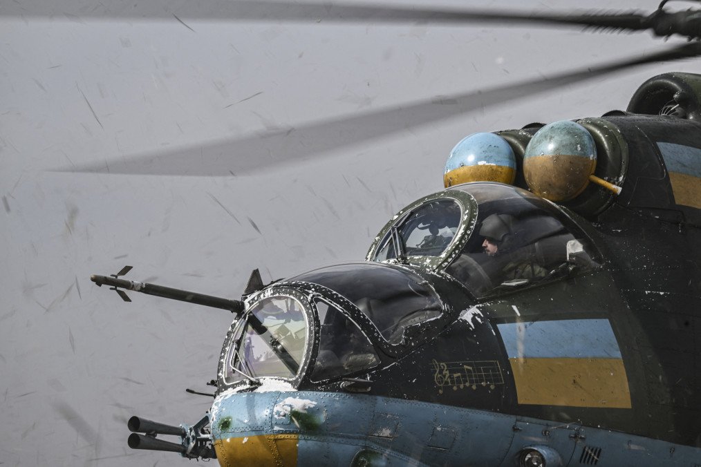 Ukrainian Mi-24 helicopter prepares to take off for a mission against Russian targets on March 26, 2023.
