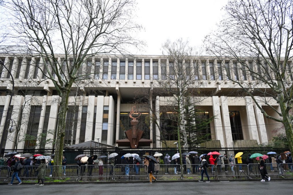 Voters queue at the Russian Embassy in France, in Paris, on March 17, 2024, during Russia’s presidential election. (Source: Getty Images)
