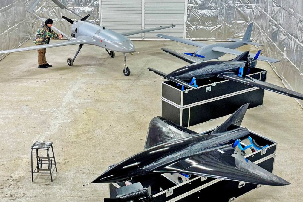 The "Lyutyi" drone, UJ-22 Airborne, "Bober," and a jet-powered UAV. (Source: The Times)