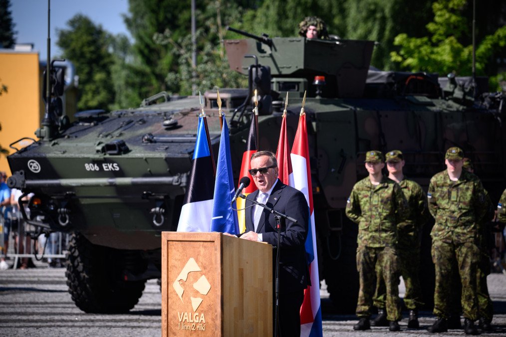 Boris Pistorius, Federal Minister of Defense of Germany, speaks at the ceremony marking the assumption of responsibility for parts of NATO's defense on the eastern flank, on 30 June 2026, in Valga, Estonia. (Source: Getty Images)