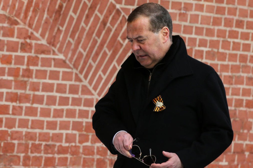 Russian Security Council Vice Chairman and former President Dmitry Medvedev walks during the Victory Day parade at Red Square, on May 9, 2024, in Moscow, Russia. (Source: Getty Images)