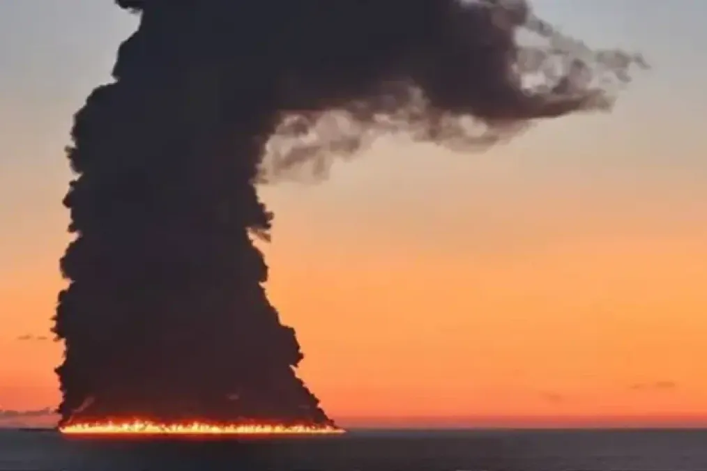 Flames Rise From Tanker Off Sochi After Possible Sea Drone Impact, Video Fire on a tanker near Sochi. (Source: Russian media)