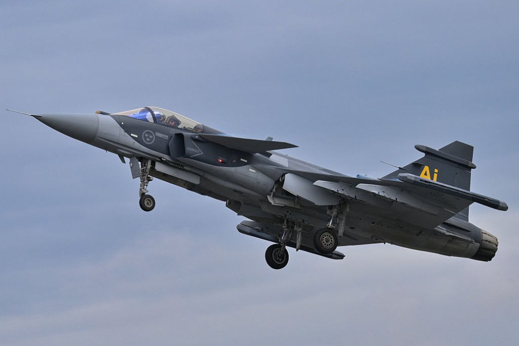 A Saab JAS-39E Gripen participates in the Royal International Air Tattoo at RAF Fairford in Gloucestershire, England, on July 19, 2025. (Photo by Jon Hobley | MI News/NurPhoto via Getty Images)