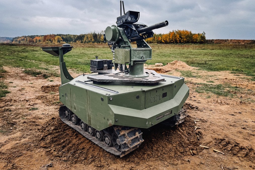 The GEREON unmanned ground vehicle equipped with ROBONEERS’ SABER remotely operated combat module during field testing. (Photo: ARX Robotics) The GEREON unmanned ground vehicle equipped with ROBONEERS’ SABER remotely operated combat module during field testing. (Photo: ARX Robotics)