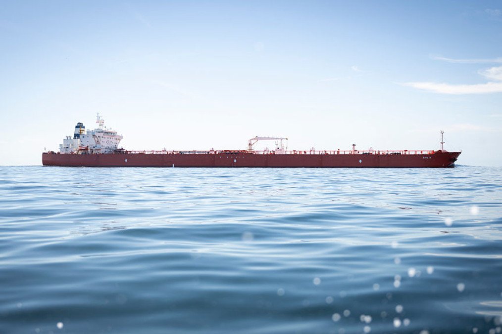 The oil tanker “Kira K,” identified by Greenpeace as part of Russia’s shadow fleet, is sailing off the German coast near Fehmarn. (Source: Getty Images) The oil tanker “Kira K,” identified by Greenpeace as part of Russia’s shadow fleet, is sailing off the German coast near Fehmarn. (Source: Getty Images)