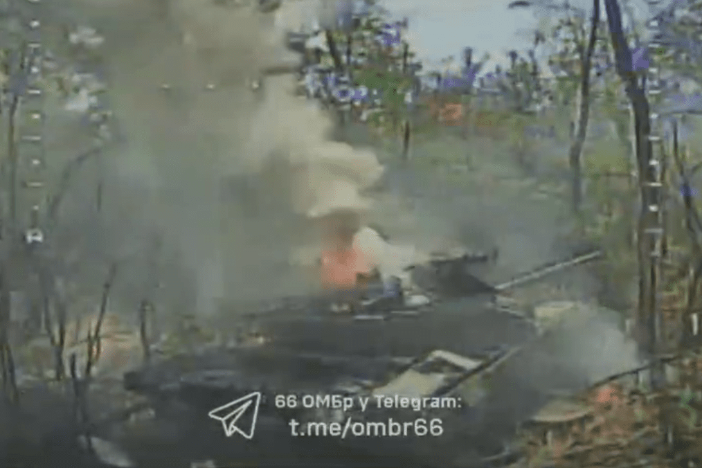 Russian tank burns after a Ukrainian FPV drone strike, September 2026. Russian tank burns after a Ukrainian FPV drone strike, September 2026.