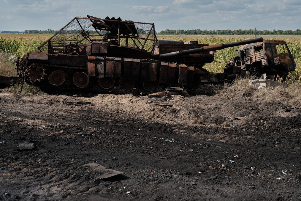 Burnt Russian military equipment lines a road near Sudzha in Russia’s Kursk region following a surprise Ukrainian incursion in August 2024. (Photo: Getty Images)