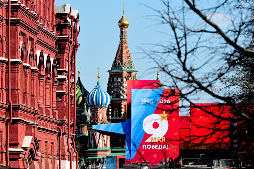 Security barriers stand at the entrance of the historic Red Square, which is closed to the public ahead of the May 9 Victory Day celebrations in Moscow, Russia on May 3, 2026. (Source: Getty Images)