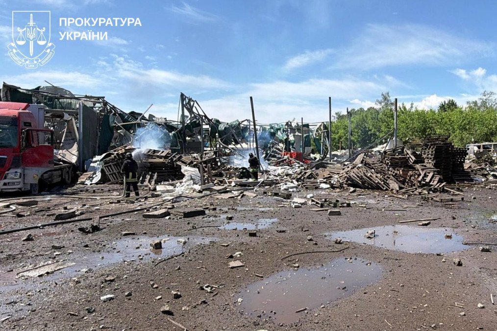 Aftermath of a Russian missile strike on Derhachi in Ukraine’s Kharkiv region, May 25, 2026.