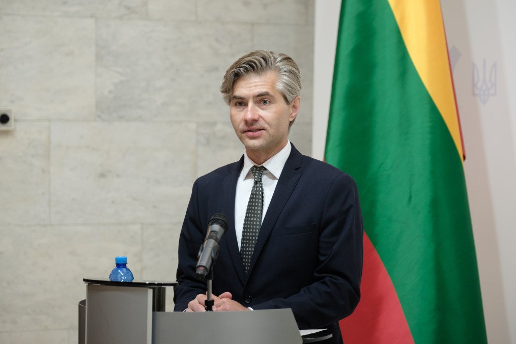 Lithuania's Foreign Minister Kęstutis Budrys during a press briefing with Ukraine's Foreign Minister Andrii Sybiha on June 9, 2025 in Kyiv, Ukraine. (Source: Getty Images)