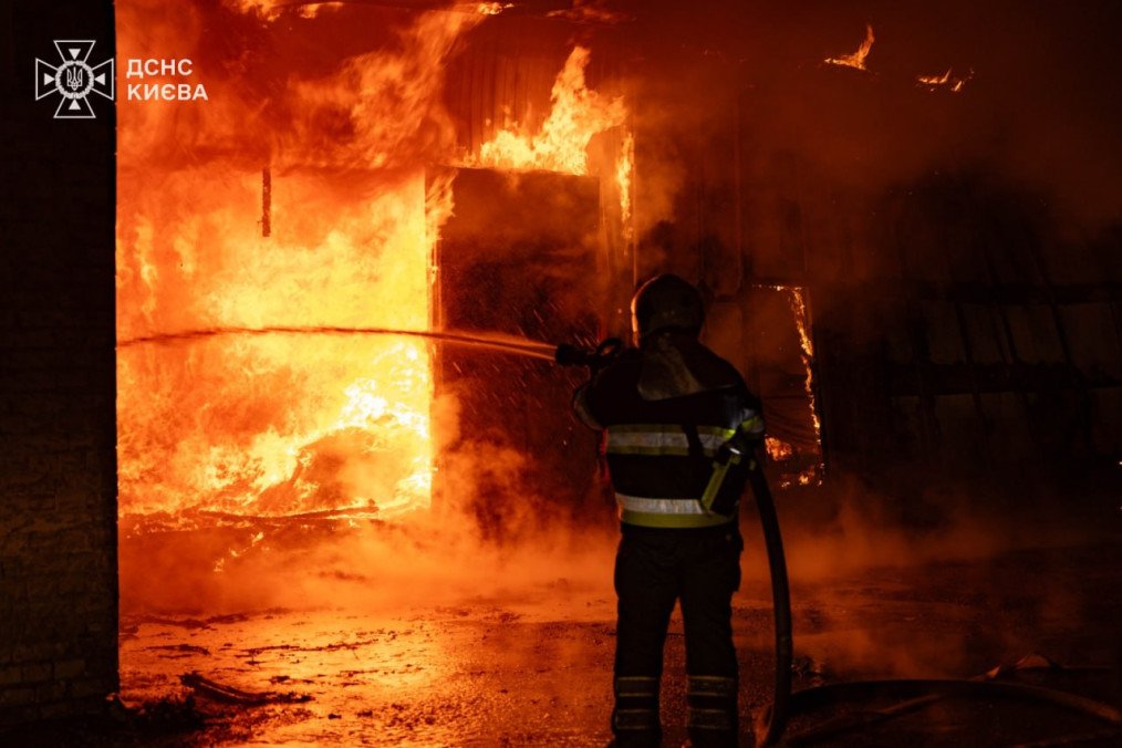 A firefighter battles a blaze after a Russian overnight missile and drone attack on Kyiv, July 26, 2026. (Source: State Emergency Service of Ukraine) A firefighter battles a blaze after a Russian overnight missile and drone attack on Kyiv, July 26, 2026. (Source: State Emergency Service of Ukraine)