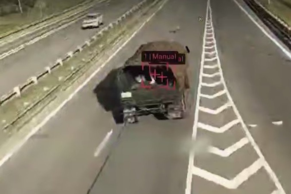 A Russian military truck is struck by a drone operated by the 3rd Separate Assault Brigade’s Unmanned Systems Battalion in occupied Luhansk region. (Source: 3rd Assault Brigade video)