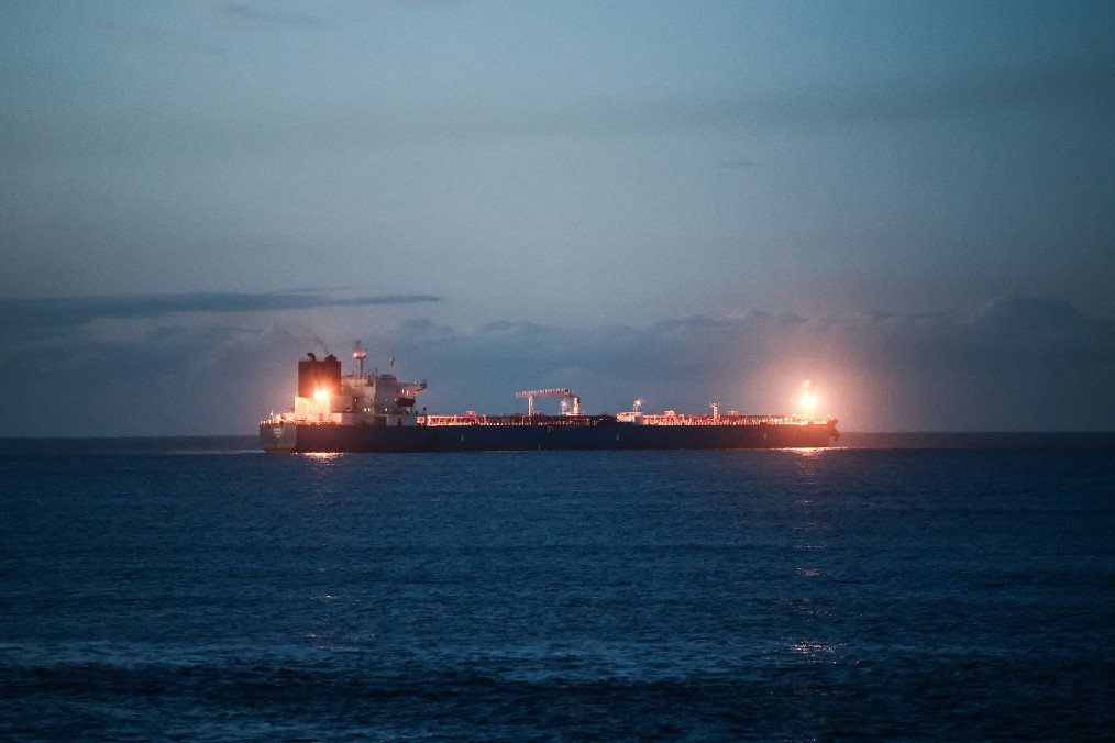 The oil tanker “Grinch”, suspected of belonging to the Russian “shadow fleet”, is seen outside the coast of Martigues near the port of Marseille-Fos, France, on January 25, 2026, as the French Navy surveils it. (Source: Getty Images)