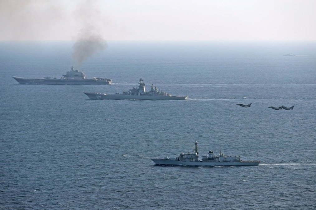 Jets belonging to the Royal Air Force and warships belonging to the Royal British Navy shadow Russian ships as they transit close to UK sovereign waters in the English Channel in London, United Kingdom, on January 25, 2017. (Source: Getty Images) Jets belonging to the Royal Air Force and warships belonging to the Royal British Navy shadow Russian ships as they transit close to UK sovereign waters in the English Channel in London, United Kingdom, on January 25, 2017. (Source: Getty Images)