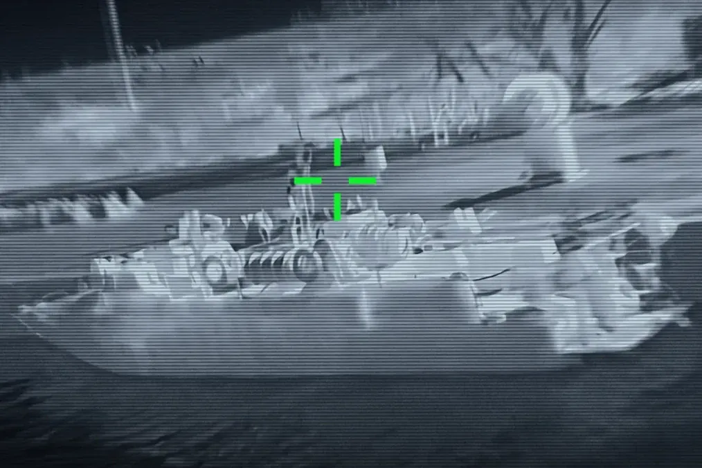 A Russian military boat targeted by a Ukrainian drone during an operation. (Source: Ukraine’s Ministry of Defense)