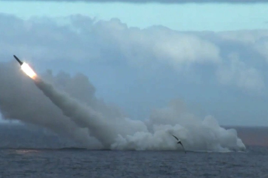 Russian missile launch from a nuclear-powered submarine during the military drills near the Kuril Islands, August 20, 2026.