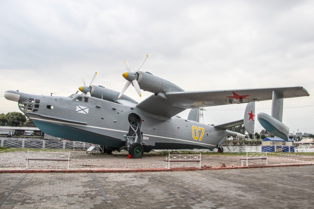 Beriev Be-12 Chayka turboprop-powered amphibious aircraft designed for anti-submarine and maritime patrol duties is seen in Museum of the World Ocean in Kaliningrad, Russia, on 7 September 2019.