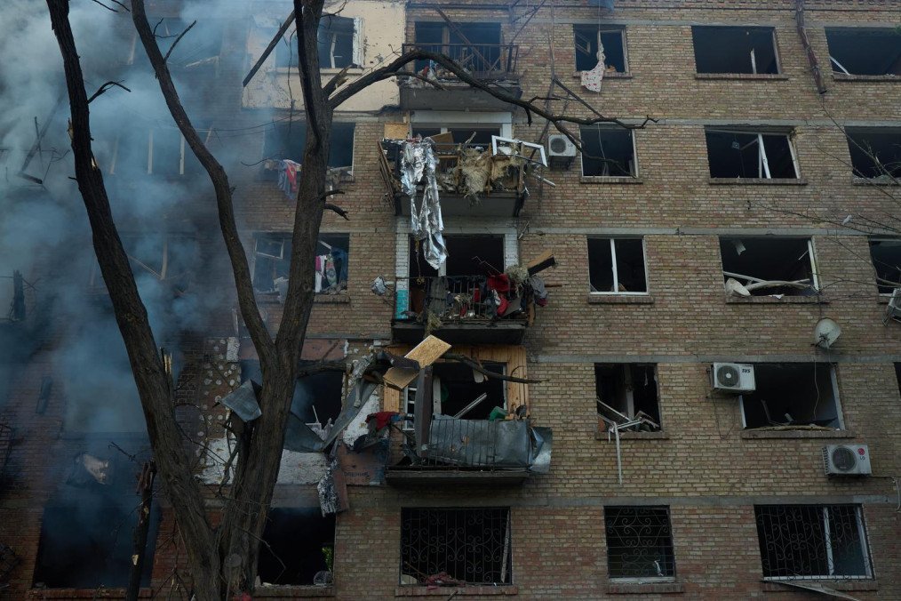 A residential building damaged following a Russian attack on Kyiv, Ukraine, May 24, 2026. (Source: Mykyta Shandyba/UNITED24 Media)