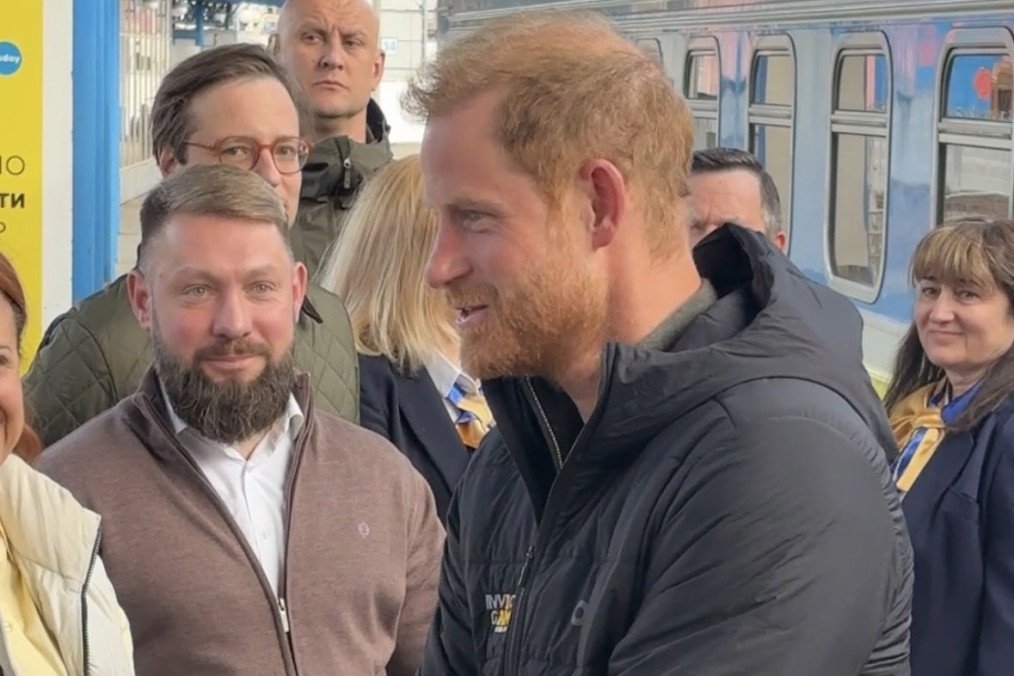 Prince Harry, the younger son of King Charles III, at a railway station in Kyiv, Ukraine, April 23, 2026. (Source: chrisshipitv/X)