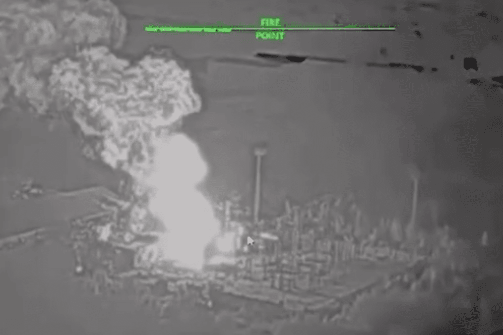 Thermal footage shows a large fire at an industrial facility following a Ukrainian drone strike. (Source: Crimean Wind) Thermal footage shows a large fire at an industrial facility following a Ukrainian drone strike. (Source: Crimean Wind)