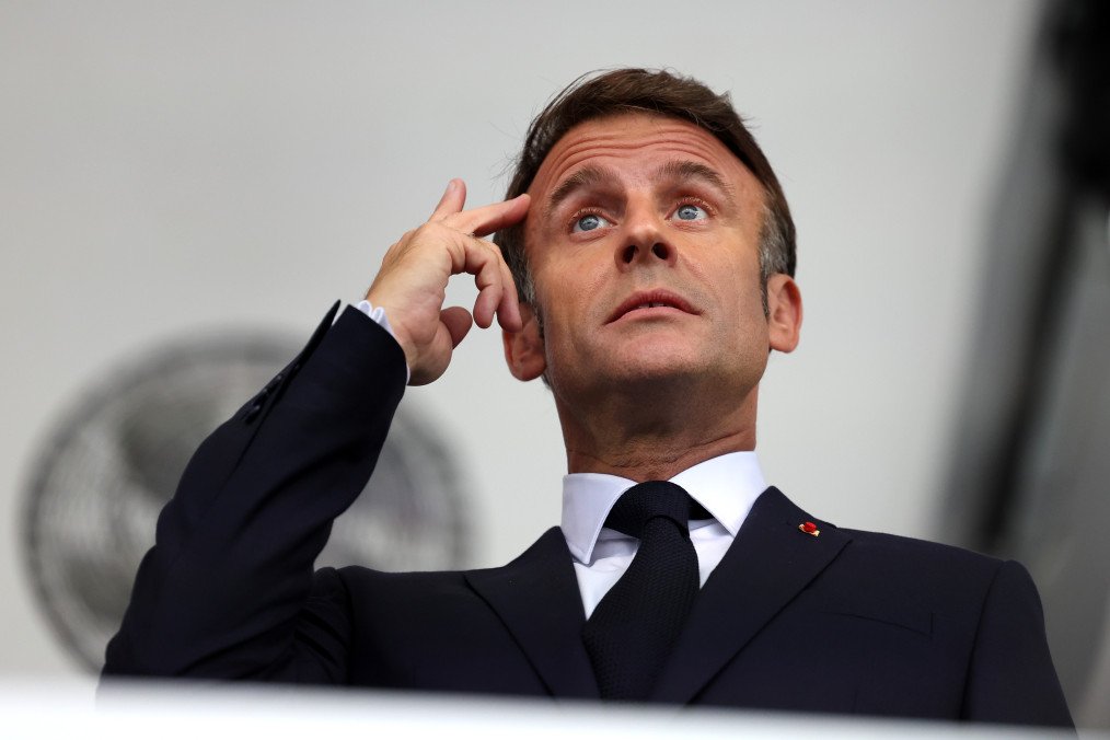 French President Emmanuel Macron is seen prior to the opening ceremony of the Olympic Games Paris 2024 at Place du Trocadero. (Source: Getty Images)