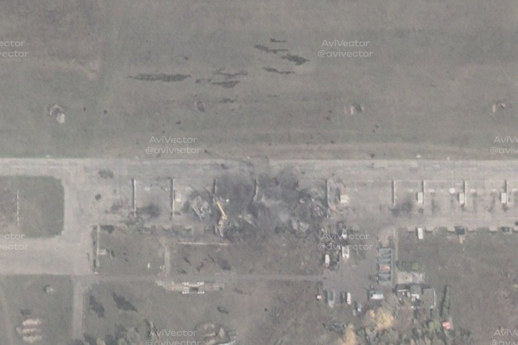 Aftermath of a Ukrainian Neptune missile strike on a Russian Borisoglebsk airfield, October 15, 2026.