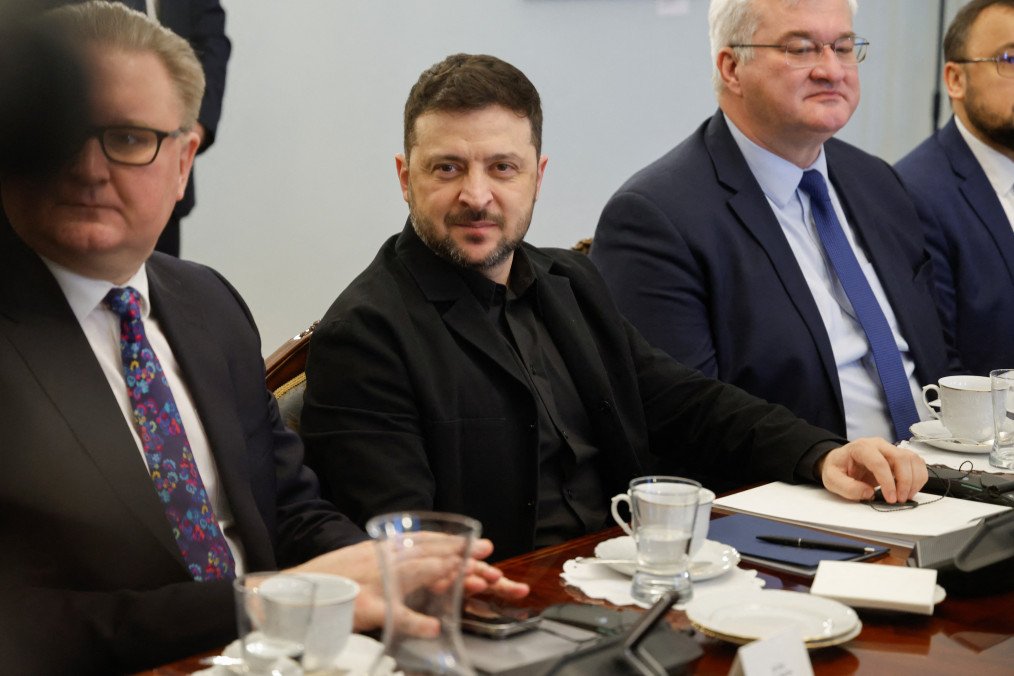 Ukraine’s President Volodymyr Zelenskyy and his delegation take part in talks at the Presidential Palace in Warsaw, Poland, on December 19, 2025. (Source: Getty Images)