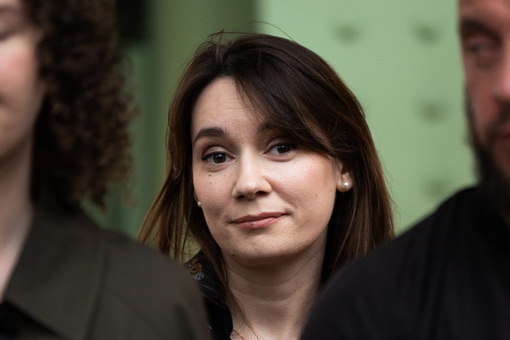 Xenia Fedorova reacts as activists of the organization "For Ukraine, for their freedom and ours" stage a protest against her presence to promote her book at the Grand Palais venue in Paris on April 12, 2025. (Source: Getty Images)