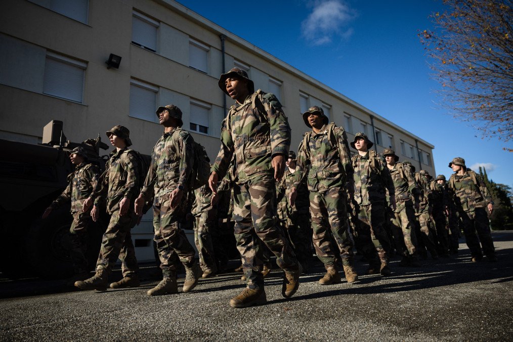 Air and Space Force aviators at Air Base 115 in Orange, France, during a presentation of the new National Service scheme for young volunteers. (Source: Getty Images)