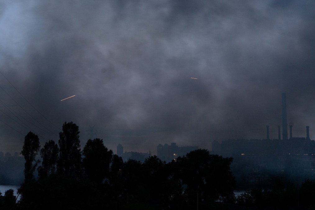 Black smoke rises into the sky after Russian drone strikes in Kyiv. (Source: Getty Images)