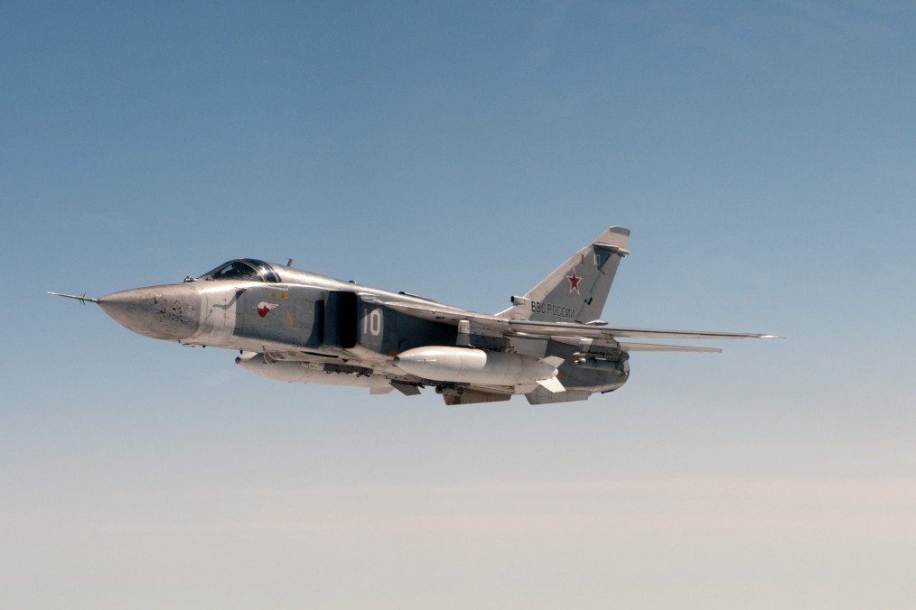 The Sukhoi Su-24M supersonic, all-weather attack aircraft/interdictor of the Russian Air Force in flight. The Sukhoi Su-24M supersonic, all-weather attack aircraft/interdictor of the Russian Air Force in flight.
