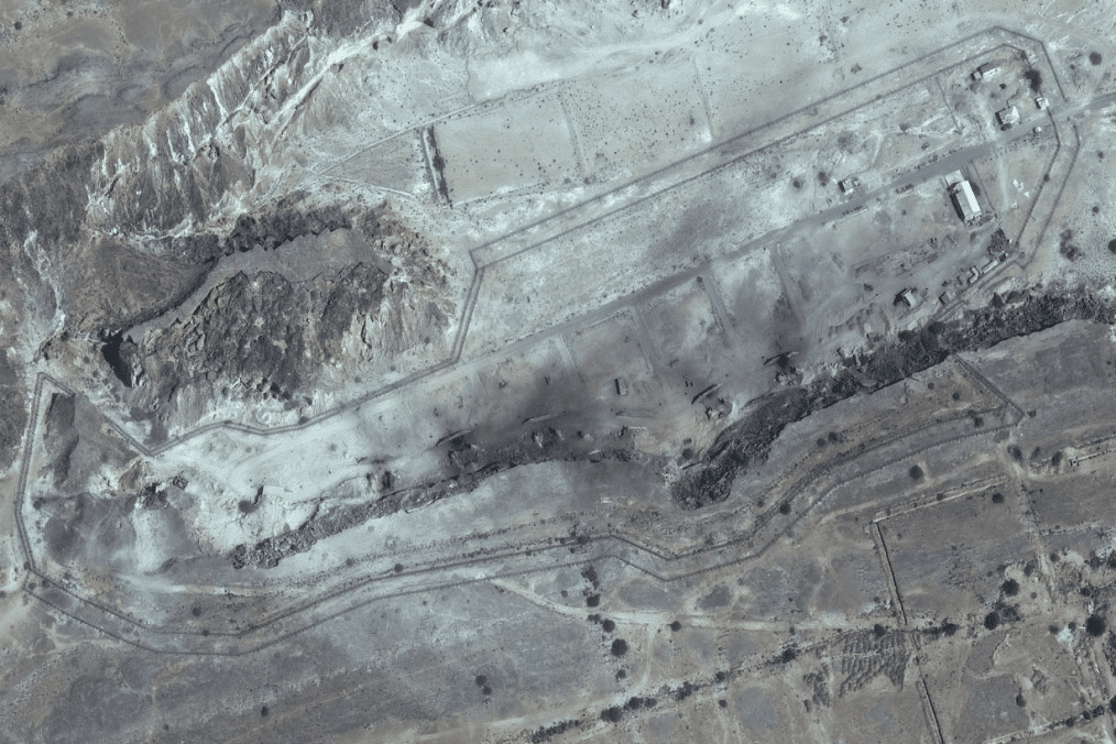 Destroyed storage bunkers and surrounding terrain in Konarak, Iran. (Source: Getty Images)