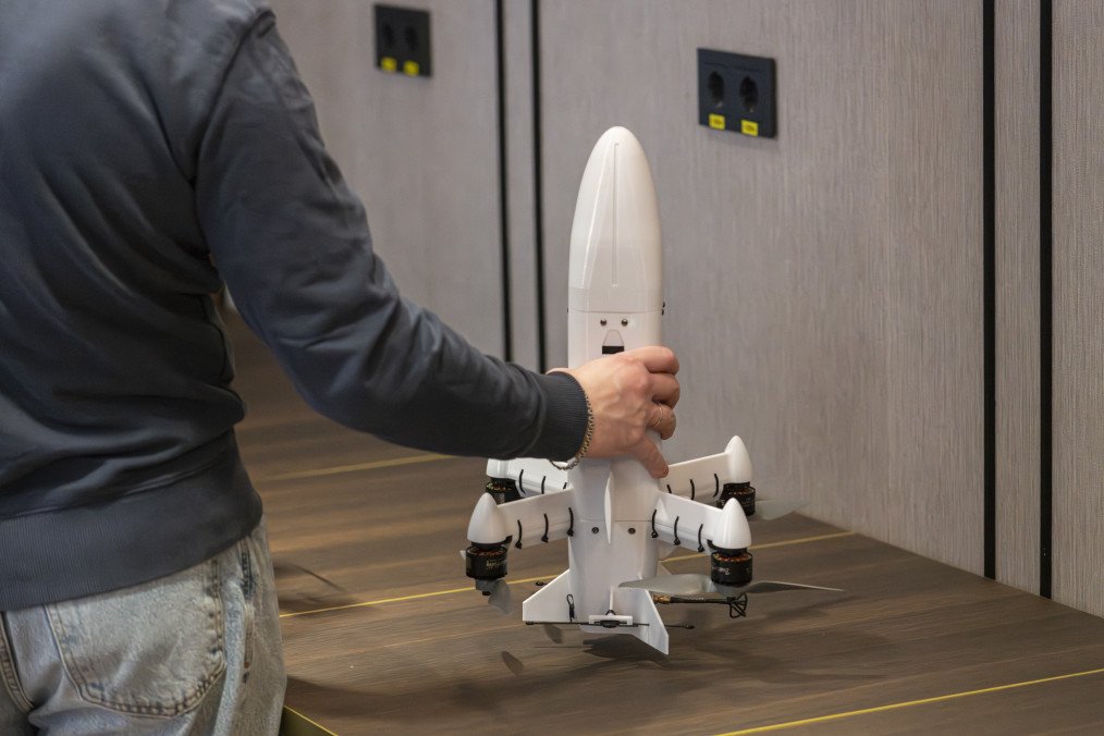 A prototype of an interceptor drone developed by Amazing Drones during a press conference of Japanese corporation Terra Drone and Ukrainian company Amazing Drones on March 31, 2026, in Kyiv, Ukraine. A prototype of an interceptor drone developed by Amazing Drones during a press conference of Japanese corporation Terra Drone and Ukrainian company Amazing Drones on March 31, 2026, in Kyiv, Ukraine.