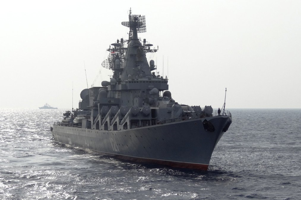 The Russian missile cruiser Moskva patrols the Mediterranean Sea off the coast of Syria on December 17, 2015. (Source: Getty Images) The Russian missile cruiser Moskva patrols the Mediterranean Sea off the coast of Syria on December 17, 2015. (Source: Getty Images)