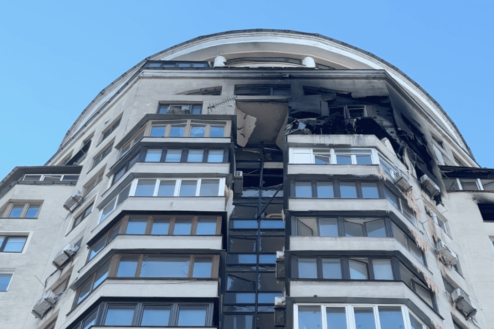 A residential high-rise in Kyiv damaged during a Russian attack on February 3, 2026. (Photo: Mykyta Shandyba/UNITED24 Media)