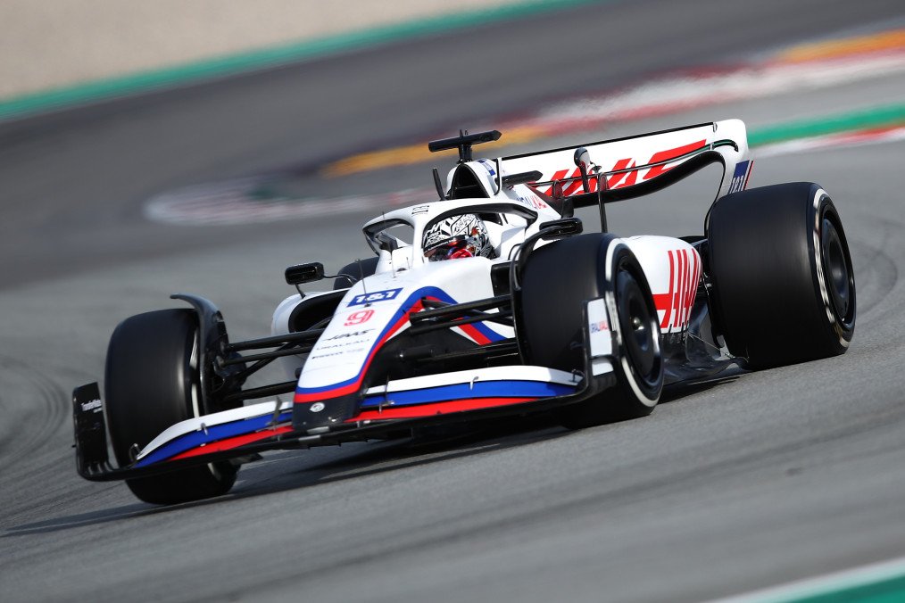 Haas F1 Team VF-22 Ferrari on track during Day Two of F1 Testing at Circuit de Barcelona-Catalunya on February 24, 2022, in Barcelona, Spain.