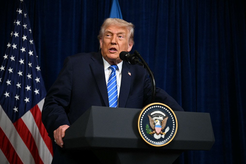 US President Donald Trump speaks during a press conference with Ukrainian President Volodymyr Zelenskyy following talks at Trump’s Mar-a-Lago residence in Palm Beach, Florida, on December 28, 2025. (Source: Getty Images)
