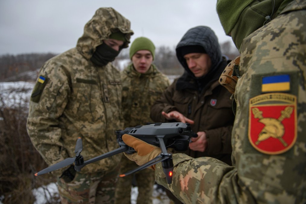 Instructors teach cadets how to fly drones at the Taras Shevchenko Military Institute in the Kyiv region, Ukraine, on January 17, 2025. (Source: Getty Images)
