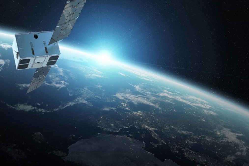 An illustration of the OBRIA NANO satellite orbiting Earth. (Source: HIMERA)