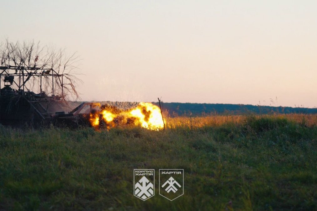 A remotely operated Ukrainian M113 armored personnel carrier detonates a mine during a route-clearing operation. (Source: Khartiia Corps) A remotely operated Ukrainian M113 armored personnel carrier detonates a mine during a route-clearing operation. (Source: Khartiia Corps)