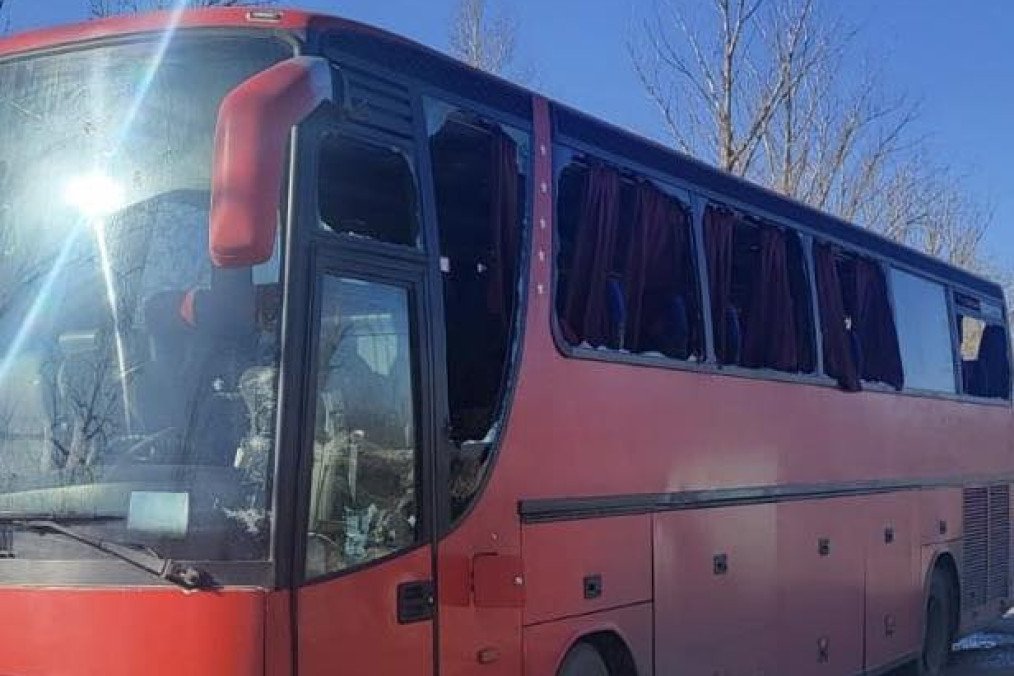 The bus struck by a drone in Khrakiv region, Ukraine, following the Russian attack on March 13, 2026. (Source: Head of the Kupiansk District Military Administration)