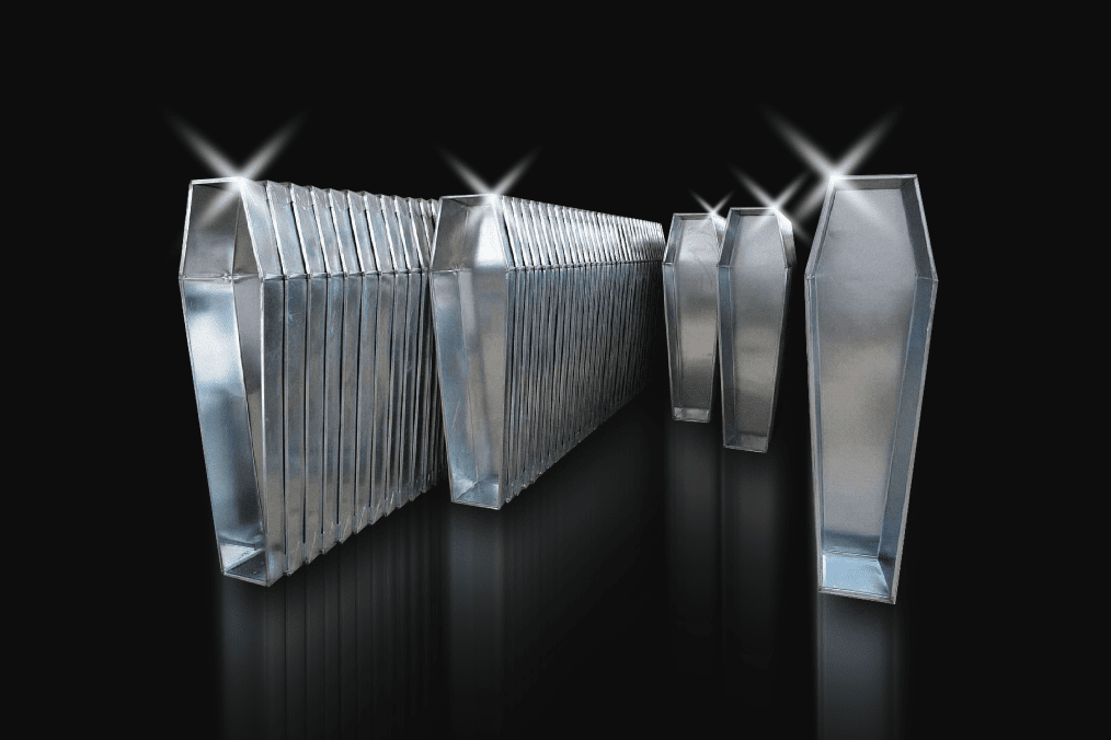 Illustration of metal coffins. (Source: Oleksandr Manukians/UNITED24 Media) Illustration of metal coffins. (Source: Oleksandr Manukians/UNITED24 Media)