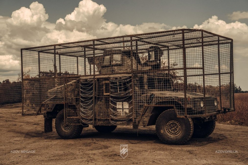 US Military Fits HMMWVs and HEMTT Trucks With Ukraine-Style Anti-Drone Cages A HMMWV with additional protection in service with the 12th Special Operations Brigade Azov of the National Guard of Ukraine. (Photo: Azov Brigade Press Service)
