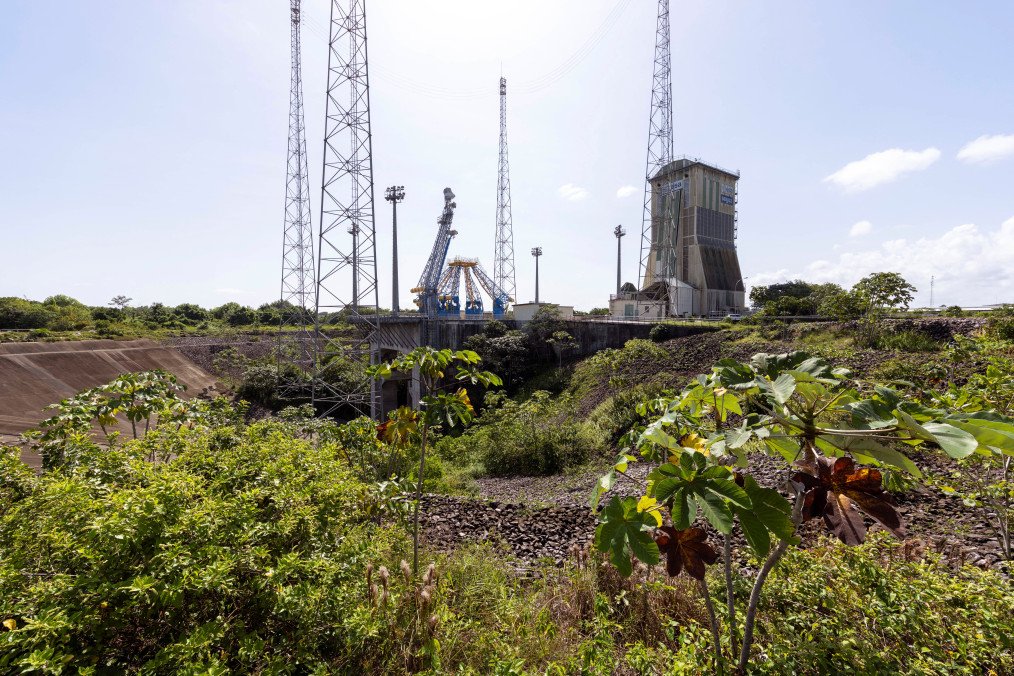 Vegetation grows on a former rocket launch complex site at Kourou in French Guiana on February 13, 2026. Between 2011 and 2022, Russia launched Soyuz rockets from Kourou, in French Guiana. (Source: Getty Images)