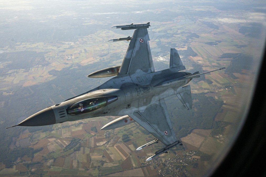 F-16 Fighting Falcon from the Polish Air Force takes part in a NATO air Shielding exercise at the Lask Air Base on October 12, 2022 (Source: Getty Images)
