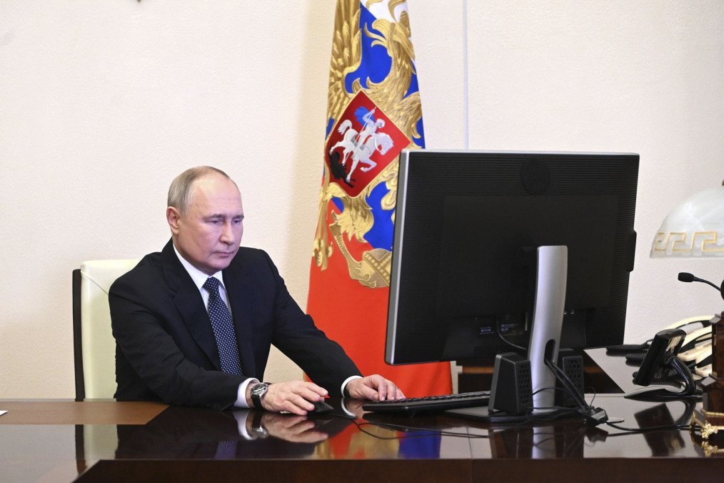 Russian leader Vladimir Putin casts his vote electronically during presidential elections in Moscow, Russia, on March 15, 2024. Russian leader Vladimir Putin casts his vote electronically during presidential elections in Moscow, Russia, on March 15, 2024.