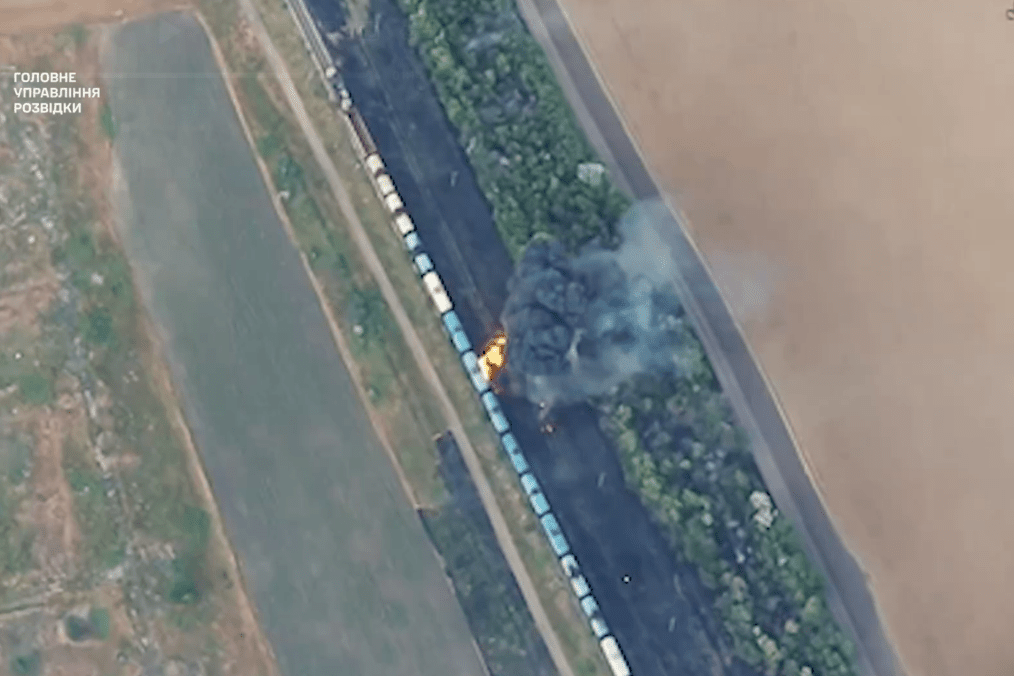 Ukrainian Drones Strike Russian Fuel Train on Key Logistics Route, Video