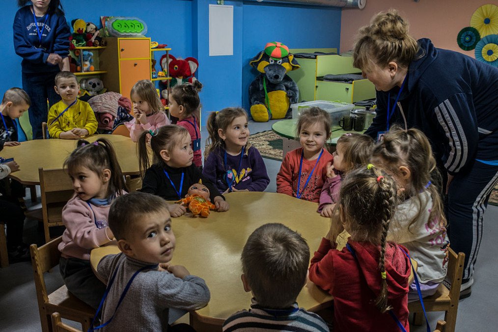 Illustrative image: children are taken care of in a bomb shelter underneath a kindergarten during an air raid siren alert, on March 4, 2026 in Kryvyi Rih, Ukraine. (Source: Getty Images) Illustrative image: children are taken care of in a bomb shelter underneath a kindergarten during an air raid siren alert, on March 4, 2026 in Kryvyi Rih, Ukraine. (Source: Getty Images)