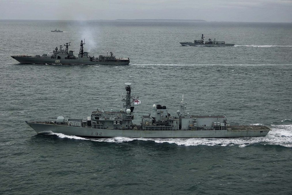 HMS Somerset (nearest) and HMS St Albans track Russian Severomorsk, April 2026. (Source: Royal Navy)